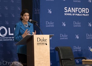 <p><strong>Olympia Snowe shares insights into bipartisanship at Duke Sanford School of Public Policy</strong></p>